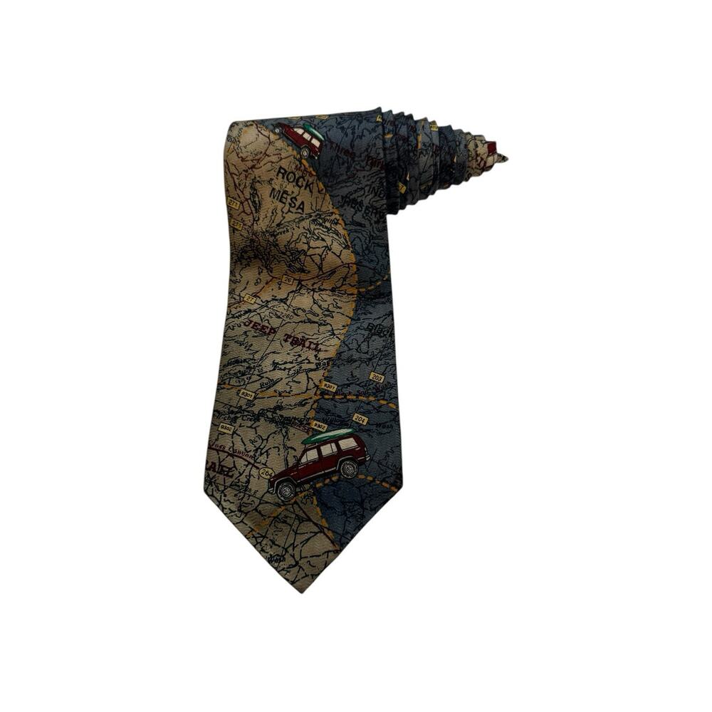 Jeep Mens Necktie Jeep On Trails Jeep Grand Cherokee Surfboard Map 100% Silk